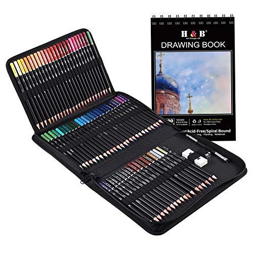 H & B 48 Piece Sketching Pencils Set, Drawing Pencils and Sketching Kit,  Art pencils set with Pencils Case and Assorted