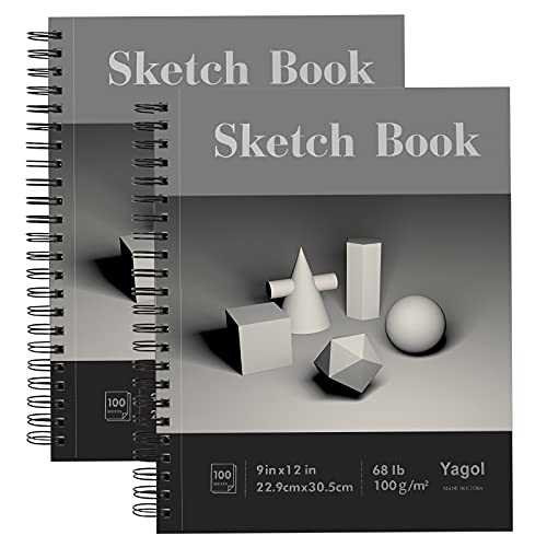 Bokiya 2 pcs Sketchbook 9x12 Sketch Book for  Kids,Girls,Boys,Children,Teens, Gift- Top Spiral Bound Drawing Paper 100  Sheets (68 lb/100gsm)Sketch Pad