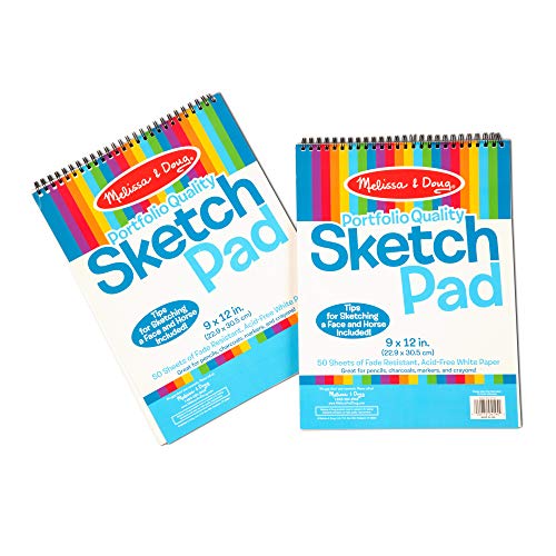2-Pack Large Drawing Sketch Pad for Kids (12 x 16, 50 Pages Each), 60lbs  /90GSM Paper Ideal for Finger Painting, Pencils, Tempera and Markers.