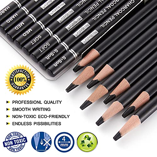 PANDAFLY Professional Charcoal Pencils Drawing Set - 8 Pieces Super ...