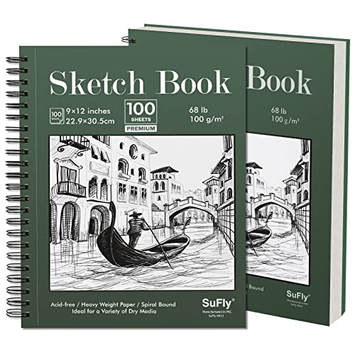 Arteza Sketch Book 2-Pack, 9x12 Inches, 200 Sheets, 100 Sheets Each Drawing  Book, 68 lb, 100gsm Paper, Spiral Bound Artist Sketch Pad, Durable Acid