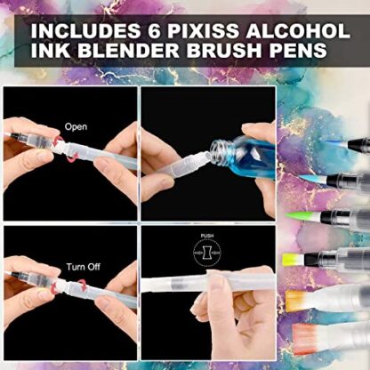 Alcohol Ink Blending Solution (4oz) and Water Brush Pen (6pk) - Watercolor Blending Brush Pens for Alcohol Ink Painting with Various Tips with Alcohol Blending Solution - Image 5