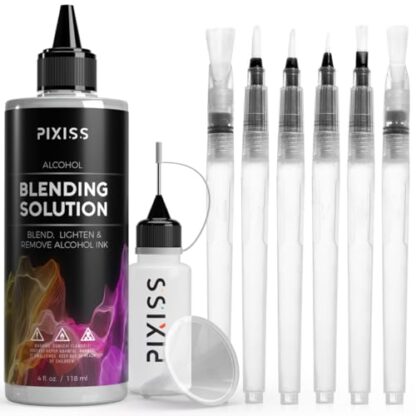 Alcohol Ink Blending Solution (4oz) and Water Brush Pen (6pk) - Watercolor Blending Brush Pens for Alcohol Ink Painting with Various Tips with Alcohol Blending Solution