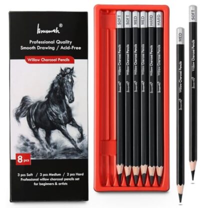 Brusarth Charcoal Pencils for Drawing, Set of 8 Drawing charcoal Pencils for Sketching, Artist Pencils for Drawing, Charcoal Pencils for Artists for Sketching Supplies, Charcoal Art Supplies