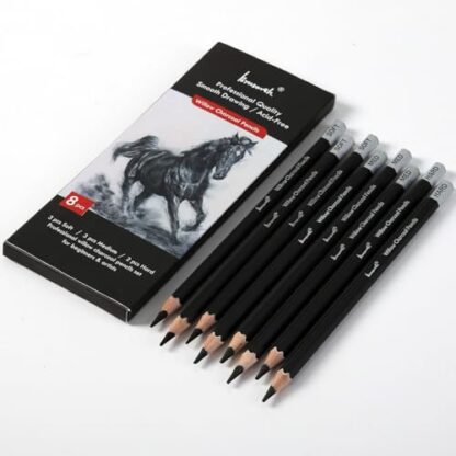 Brusarth Charcoal Pencils for Drawing, Set of 8 Drawing charcoal Pencils for Sketching, Artist Pencils for Drawing, Charcoal Pencils for Artists for Sketching Supplies, Charcoal Art Supplies - Image 9