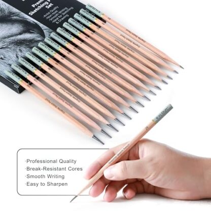 KALOUR 18-Piece Professional Sketch Pencil Set - Includes 5H to 14B Pencils, Vinyl Eraser, Kneaded Eraser,Sharpener and Paper Blending Stump - Ideal for Artists and Beginners - Image 5