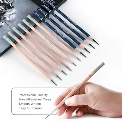 KALOUR 25-Piece Professional Sketch Pencil Set with Matte and Regular Pencils - Includes Vinyl Eraser, Kneaded Eraser, Sharpener, Pencil Extender and Blending Stump - Ideal for Artists and Beginners - Image 4