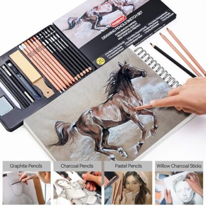 PANDAFLY Professional Colored Charcoal Pencils Drawing Set, 20 Pack Art Pencil Kit - Pastel Chalk Pencils, Black & White Charcoal Pencils, Graphite Pencils, Charcoal Sticks - Image 5