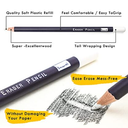 Professional Eraser Pencils Set - Brusarth 3pc Erasing Small Details or add Highlights for Sketching Pencils, Colored Pencils, Charcoal Drawings. Fine Detail Eraser for Beginners & Artists - Image 5