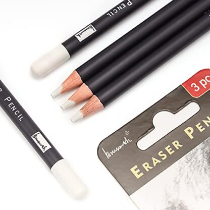 Professional Eraser Pencils Set - Brusarth 3pc Erasing Small Details or add Highlights for Sketching Pencils, Colored Pencils, Charcoal Drawings. Fine Detail Eraser for Beginners & Artists - Image 9