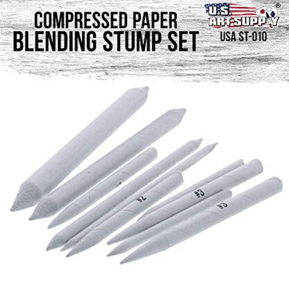 US Art Supply 10 Piece Artist Blending Stump and Tortillion Art Blenders - Pencil, Charcoal, Graphite, Colored Pencils - Image 3